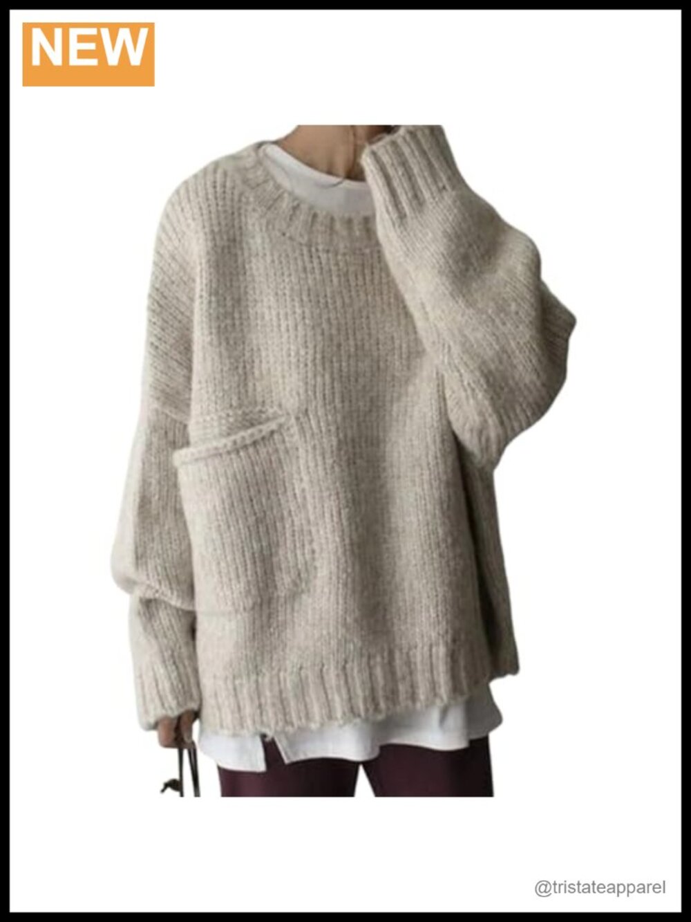 Oversized Knit Sweater Crewneck Batwing Long Sleeve Pullover Top